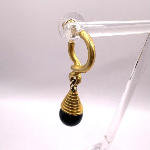 Gold Black Ball Retro Vintage Inspired Pierced Earring Dangle Drop Minimalist - Picture 5 of 8